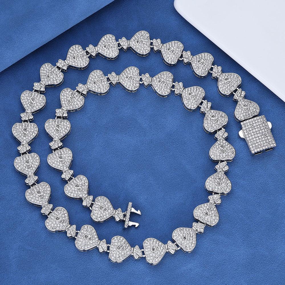 15mm Money Bag Zircon Cuban Chain Necklace - CaratixJewelry